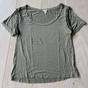 Vintage Olive Green Beaded Women's Top